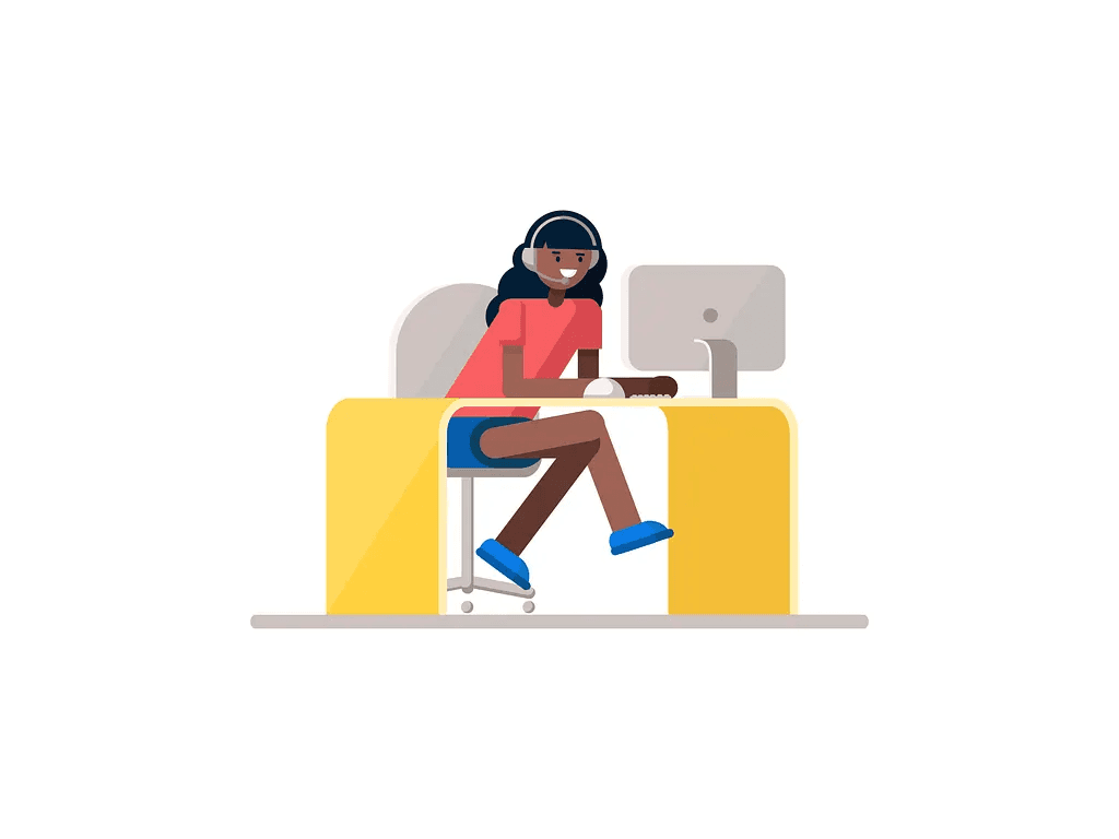 Atendente da Leven com headset em frente ao computador